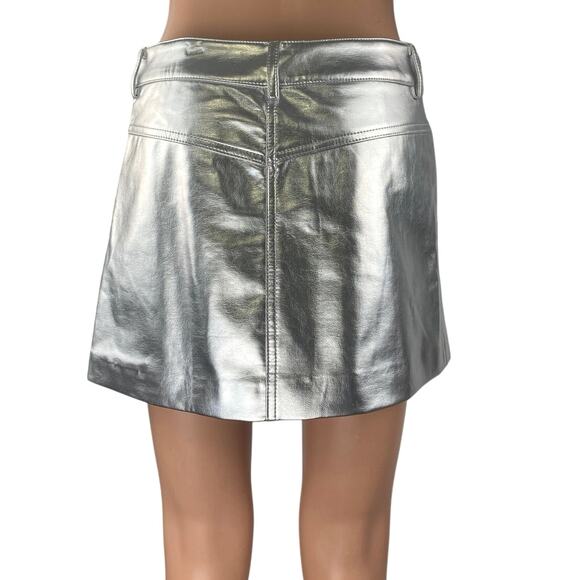 MNG Mango Women's Silver Metallic Faux Leather Zipper Casual Mini A-Line Skirt S - Picture 3 of 5
